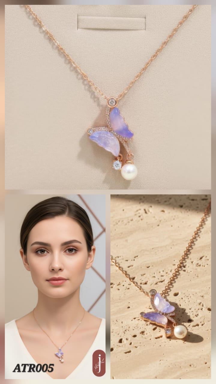 Anti Tarnish Rose Gold Lavender Butterfly Pendant - ATR005