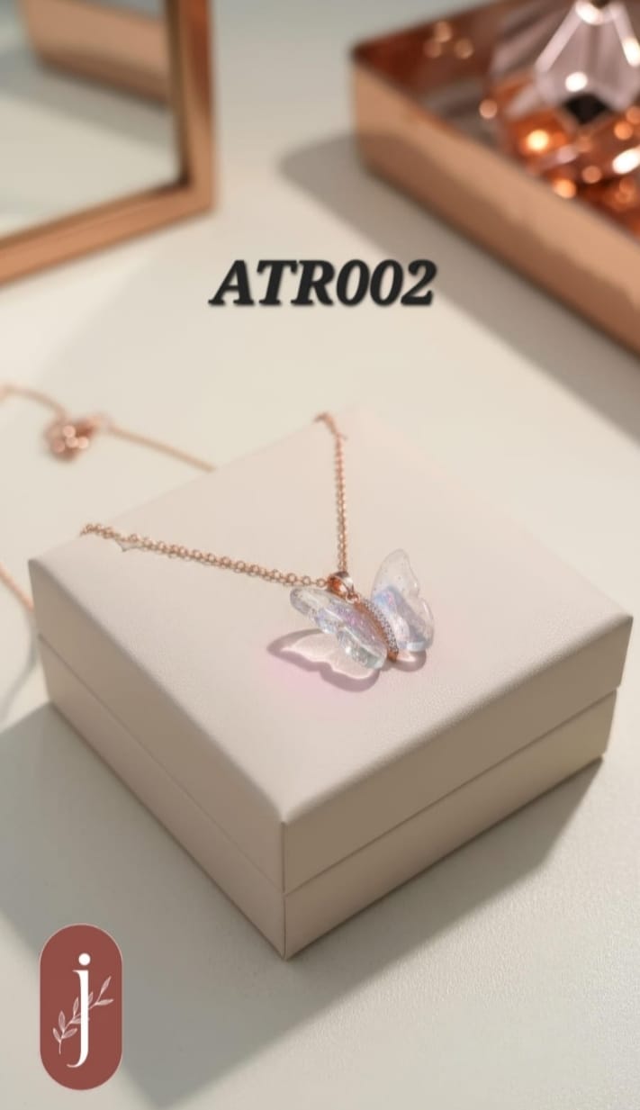 Anti Tarnish Rose Gold White Butterfly Pendant Necklace - ATR002