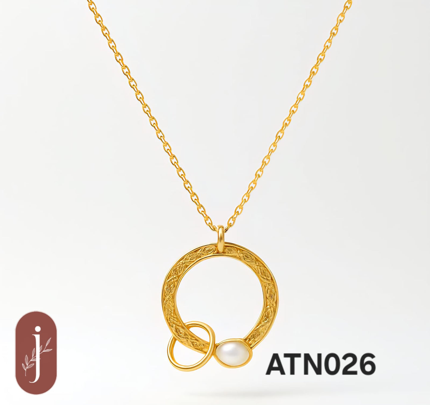 Anti Tarnish Gold Plated Circle With Pearl Pendant Necklace - ATN026