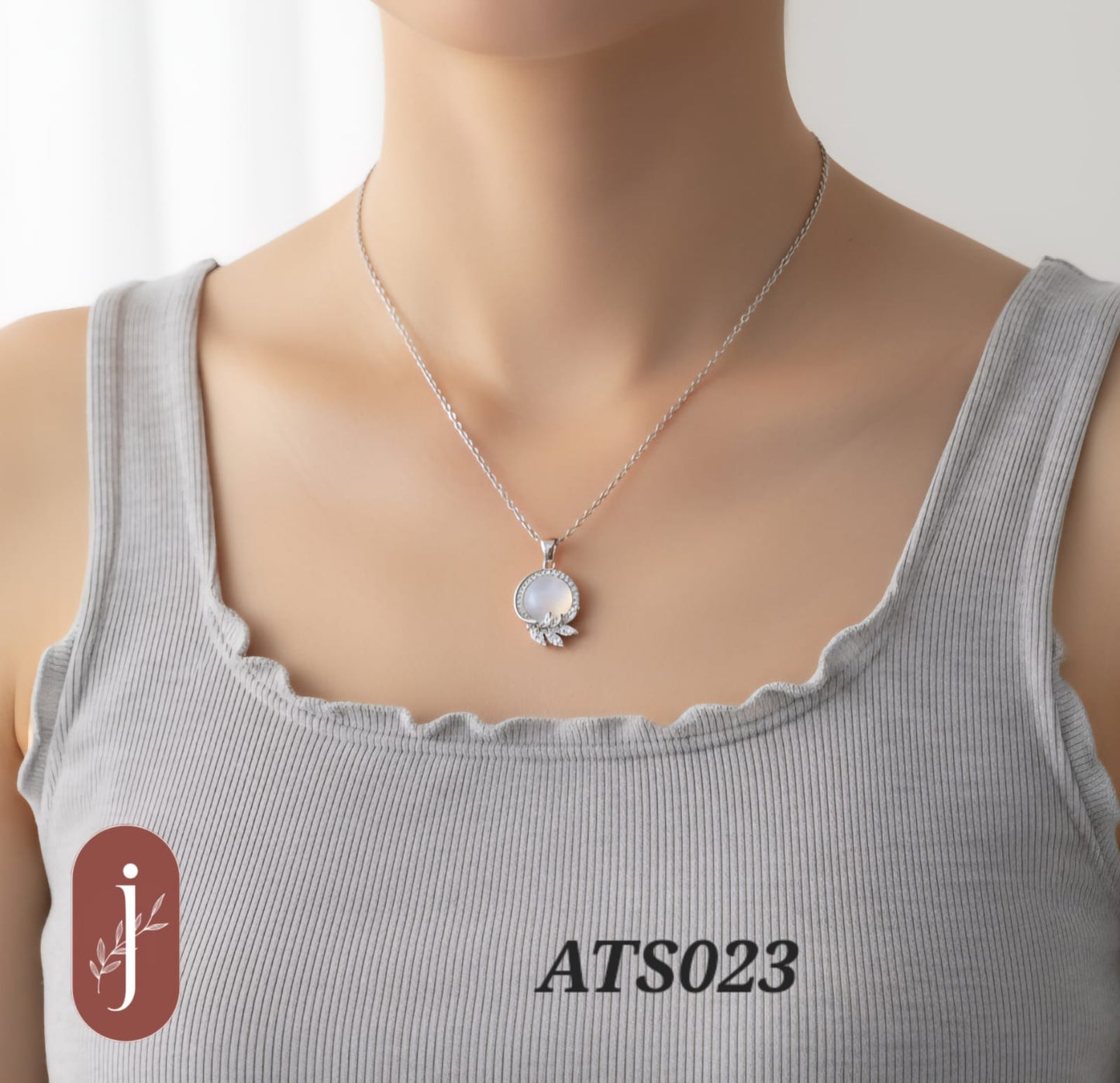 Anti Tarnish Silver Plated h Moon Pendant Necklace- ATS023