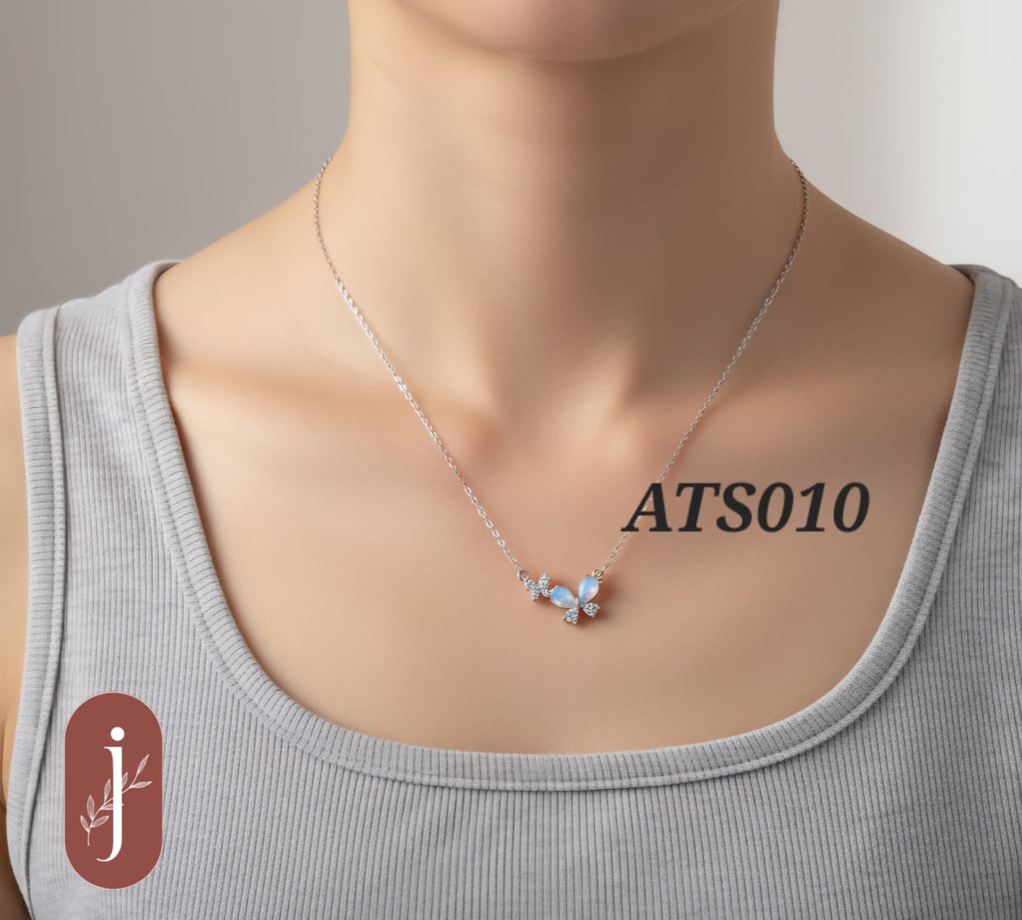 Anti Tarnish Silver Plated Blue Butterflies Pendant Necklace -ATS010