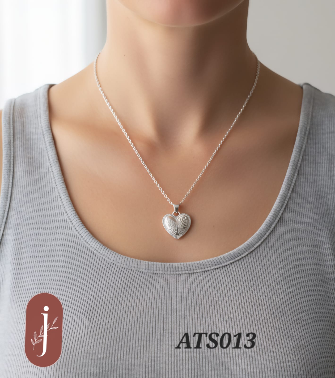 Anti Tarnish Silver Plated Butterfly Heart Pendant Necklace -ATS013