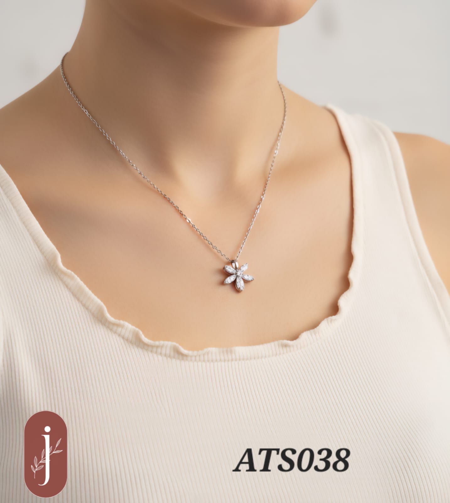 Anti Tarnish Silver Plated Flower Pendant Necklace -ATS038