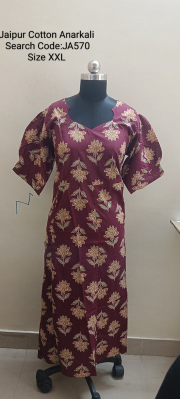 Maroon Jaipur Cotton Anarkali - JA570
