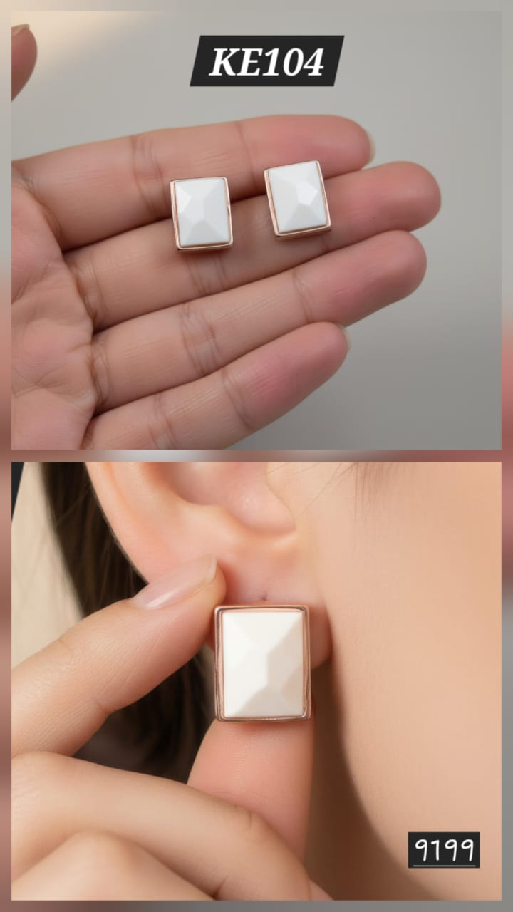 White Square Korean Earrings - KE104