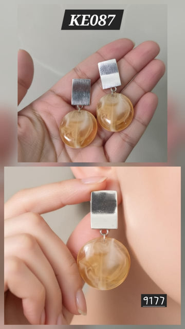 Beige Circle Korean Earrings - KE087