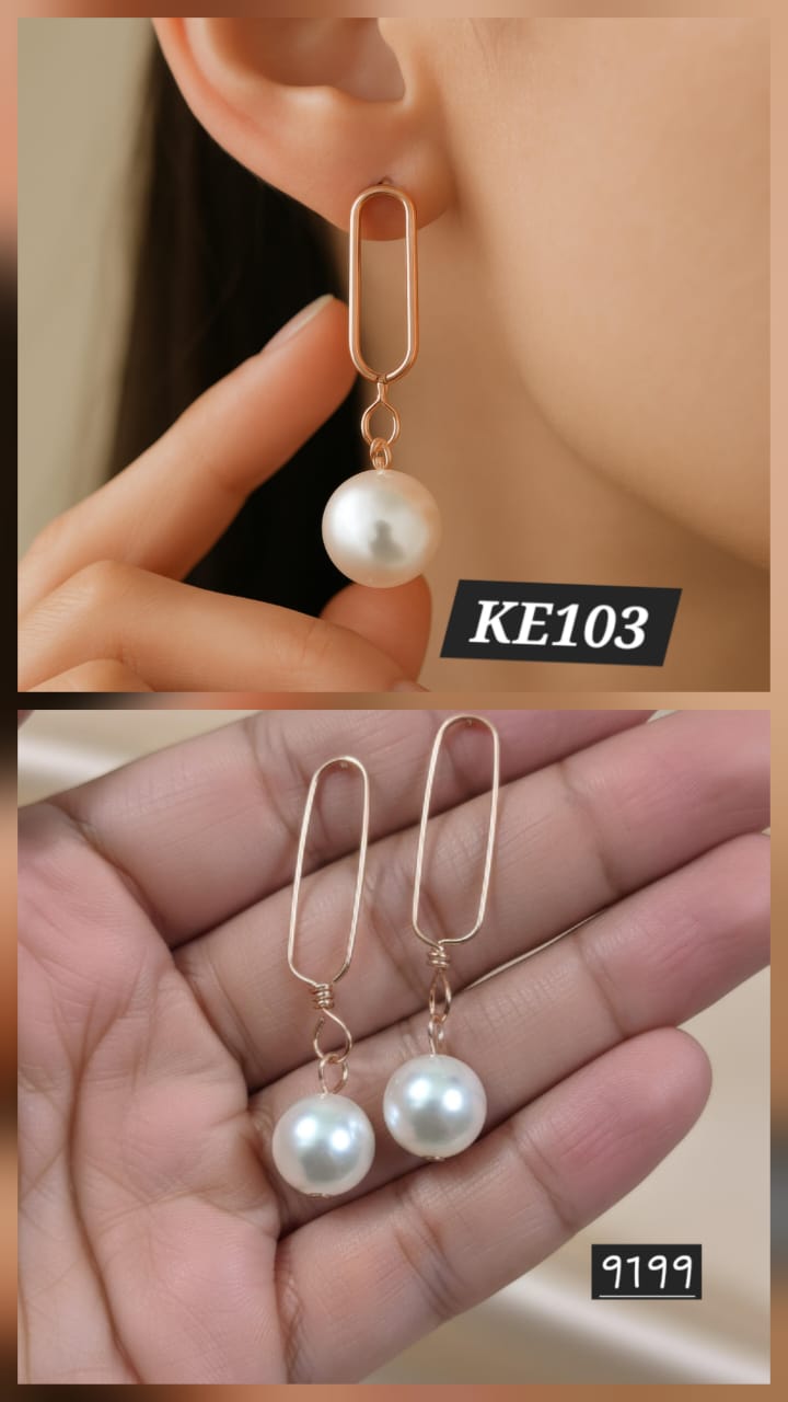 White Pearl Drop Korean Earrings - KE103