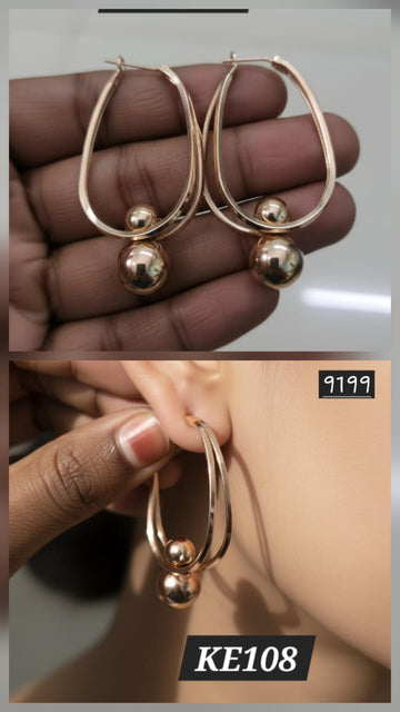 Gold Plated Oval Korean Earrings - KE108