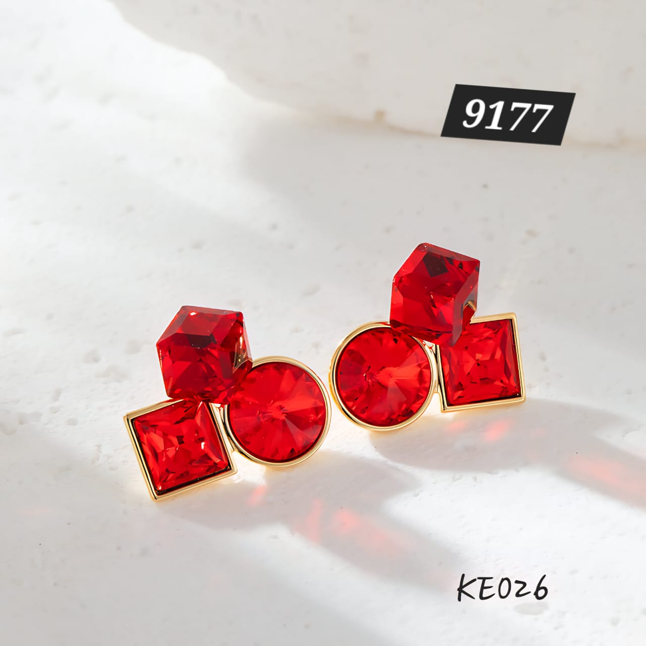 Red Shapes Korean Earrings - KE026
