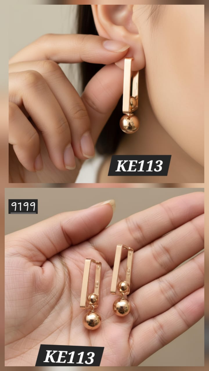 Gold Plated Rectangle Korean Earrings - KE113