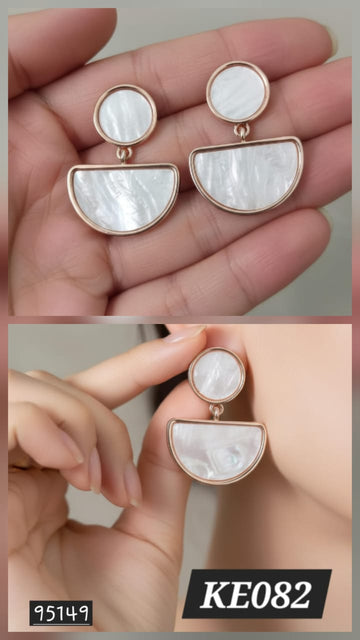 White Half Circle Korean Earrings - KE082