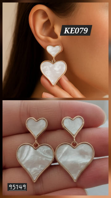 White Heart Korean Earrings - KE079
