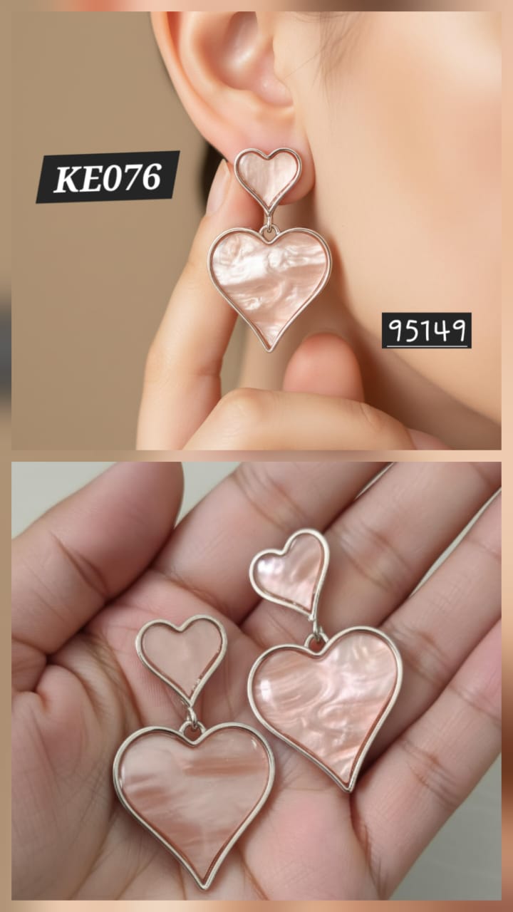Beige Heart Korean Earrings - KE076