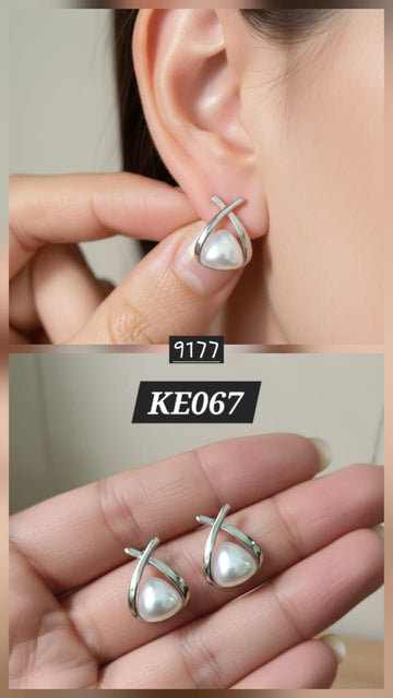 Silver Plated r Letter Korean Earrings - KE067