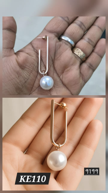 Gold Plated U Letter Korean Earrings - KE110