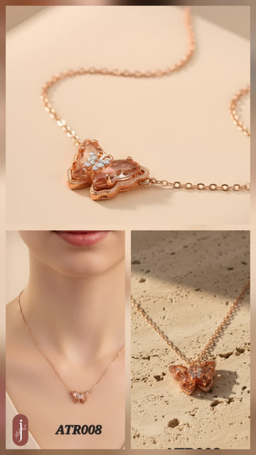 Anti Tarnish Rose Gold Pink Butterfly Necklace - ATR008