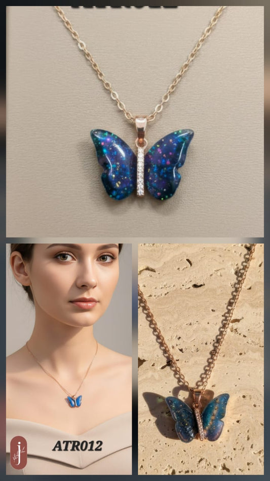 Anti Tarnish Rose Gold Blue Butterfly Necklace -  ATR012