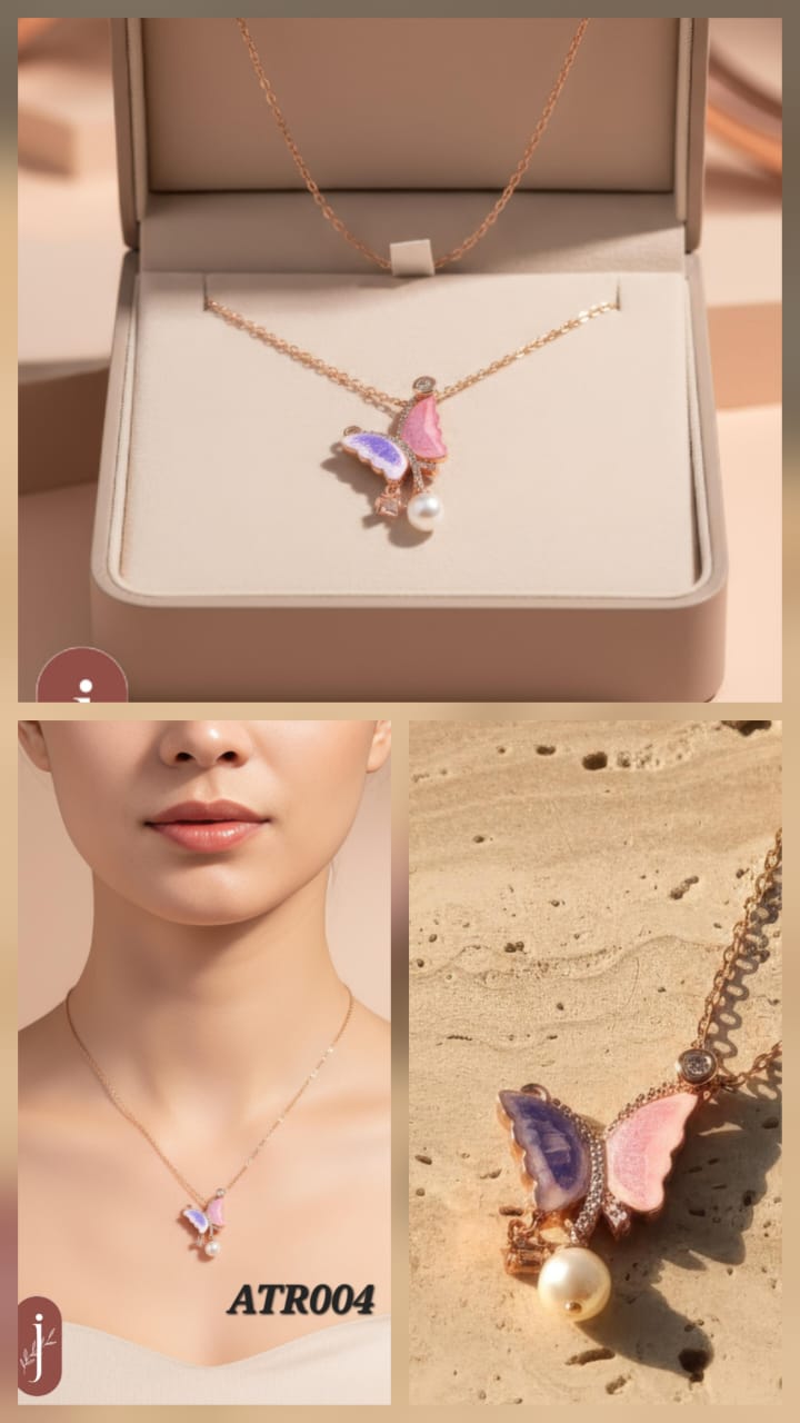 Anti Tarnish Rose Gold Butterfly Pendant Necklace - ATR004