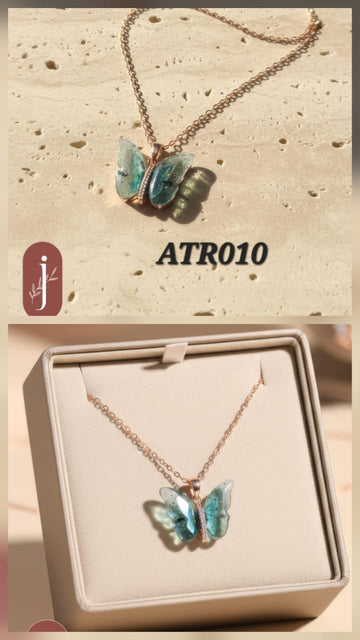 Anti Tarnish Rose Gold Green Butterfly Pendant Necklace  - ATR010