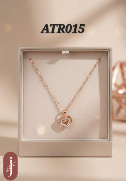 Anti Tarnish Rose Gold Heart Shape Pendant Necklace - ATR015