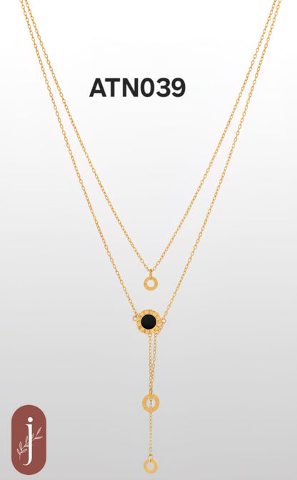 Anti Tarnish Gold Plated Black Circle Pendant Necklace  - ATN039