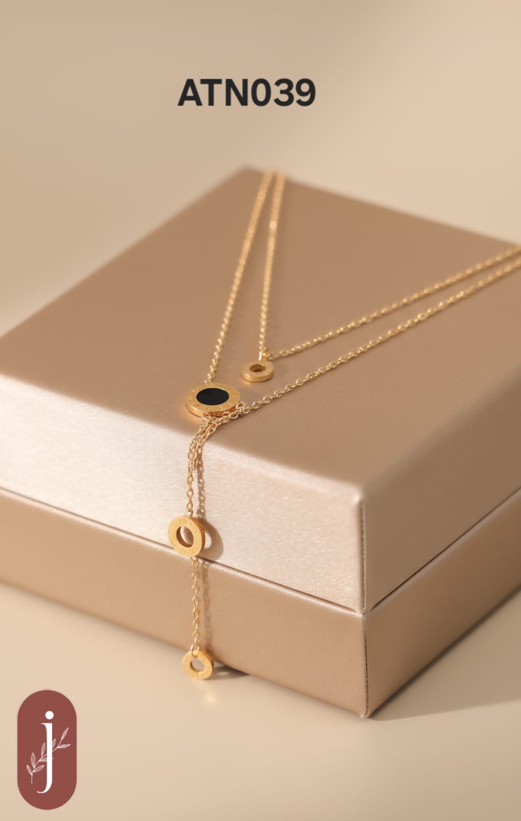 Anti Tarnish Gold Plated Black Circle Pendant Necklace  - ATN039