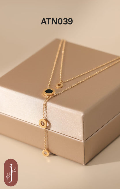 Anti Tarnish Gold Plated Black Circle Pendant Necklace  - ATN039