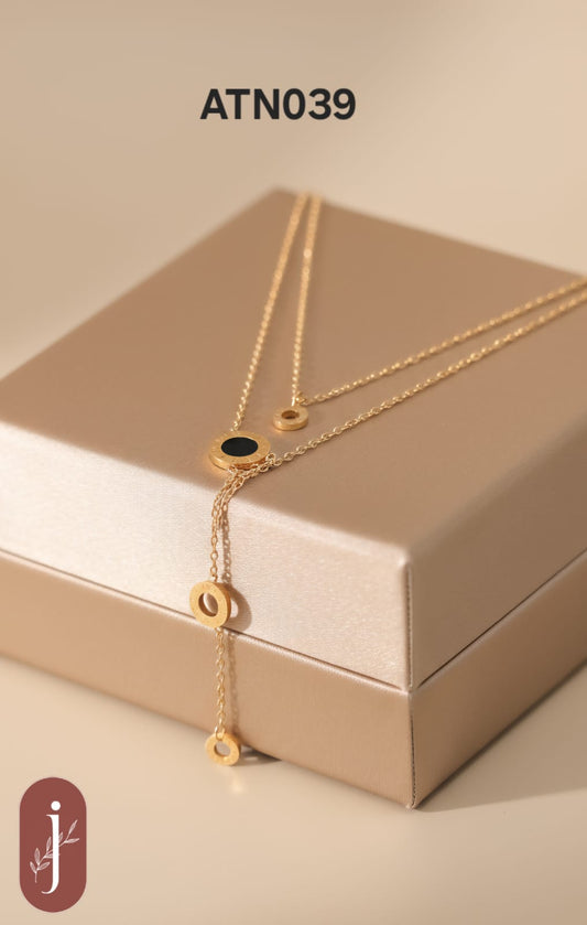 Anti Tarnish Gold Plated Black Circle Pendant Necklace  - ATN039