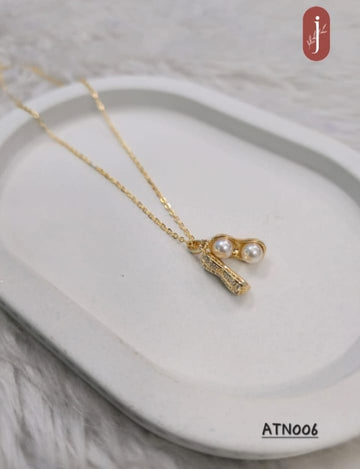 Anti Tarnish Gold Plated White Pearl Pendant Necklace  - ATN006