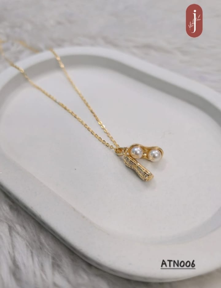 Anti Tarnish Gold Plated White Pearl Pendant Necklace  - ATN006