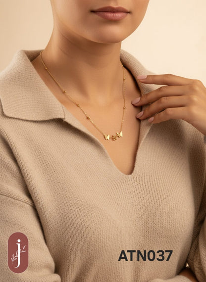 Anti Tarnish Gold Plated Two Butterflies Pendant Necklace - ATN037