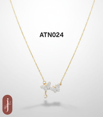 Anti Tarnish Gold Plated Two Glittering Butterflies Pendant Necklace  - ATN024