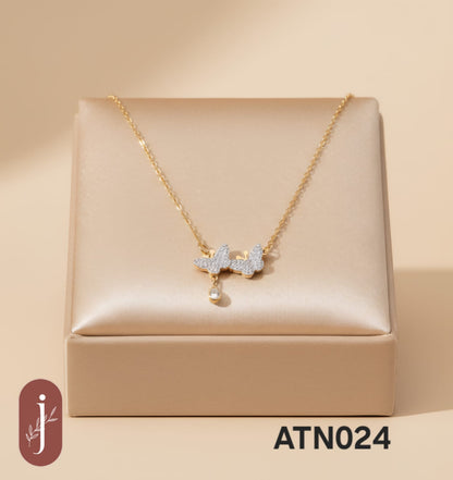 Anti Tarnish Gold Plated Two Glittering Butterflies Pendant Necklace  - ATN024