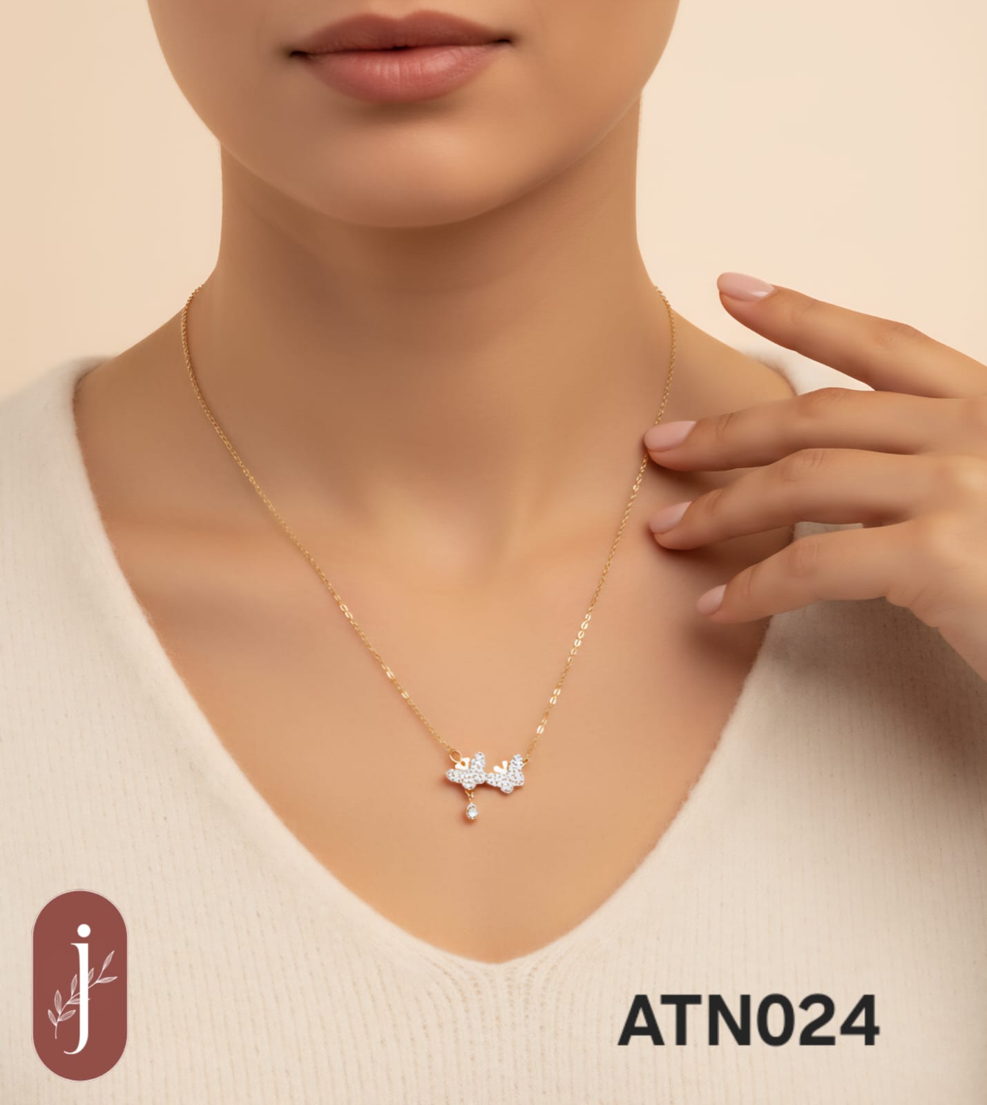 Anti Tarnish Gold Plated Two Glittering Butterflies Pendant Necklace  - ATN024