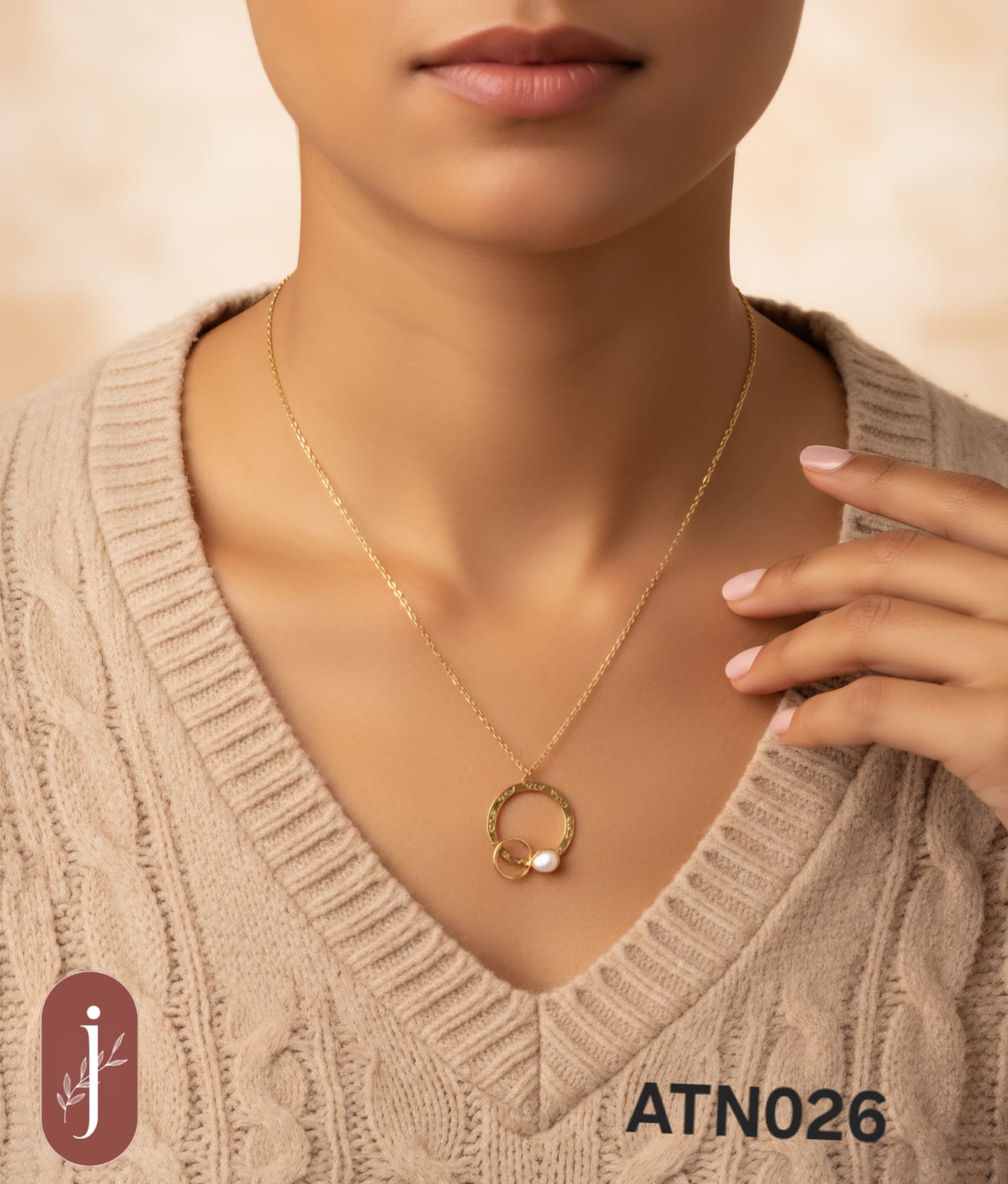 Anti Tarnish Gold Plated Circle With Pearl Pendant Necklace  - ATN026