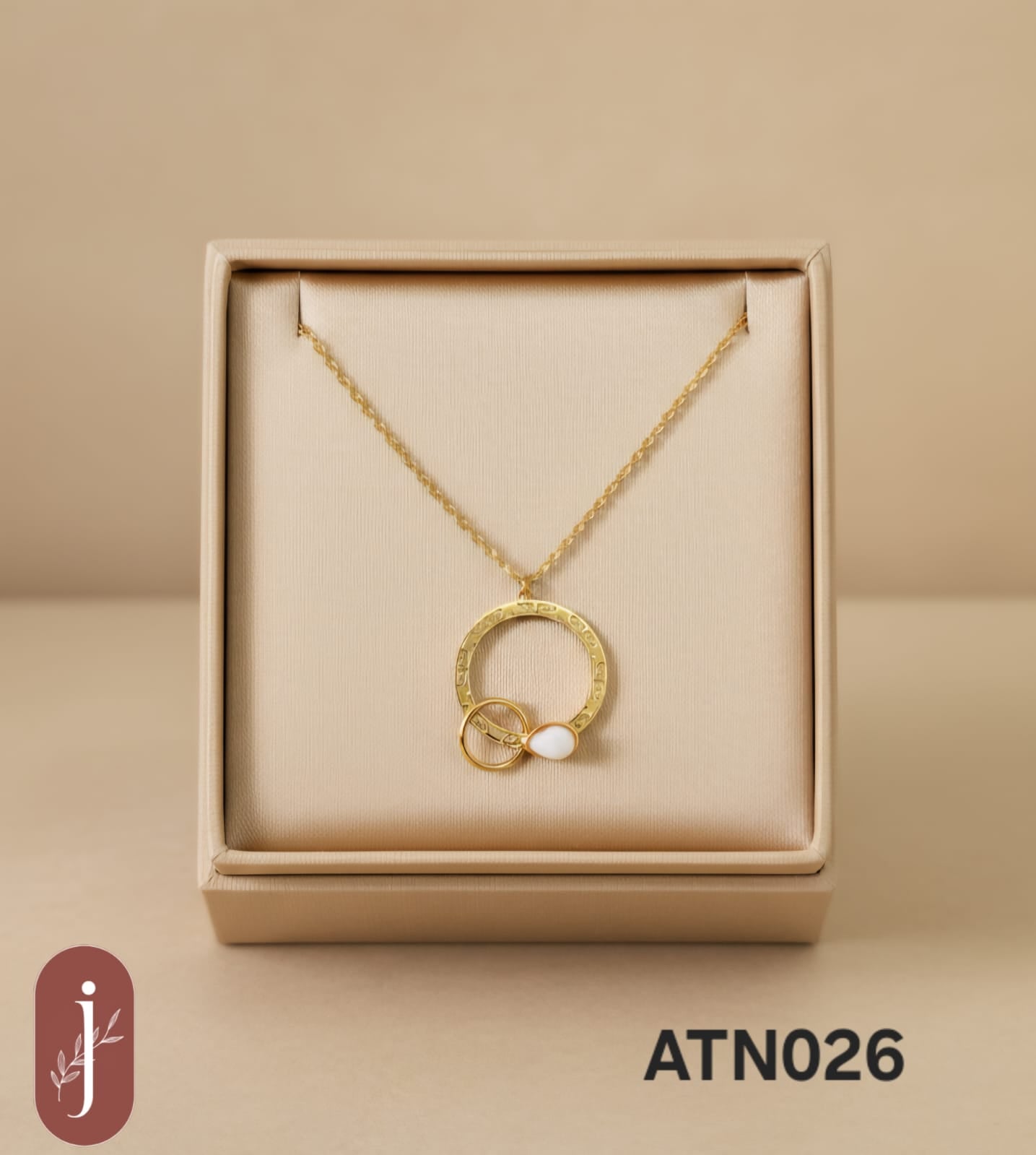 Anti Tarnish Gold Plated Circle With Pearl Pendant Necklace  - ATN026