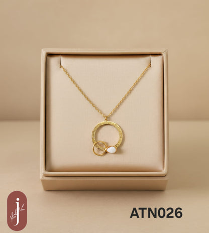 Anti Tarnish Gold Plated Circle With Pearl Pendant Necklace  - ATN026