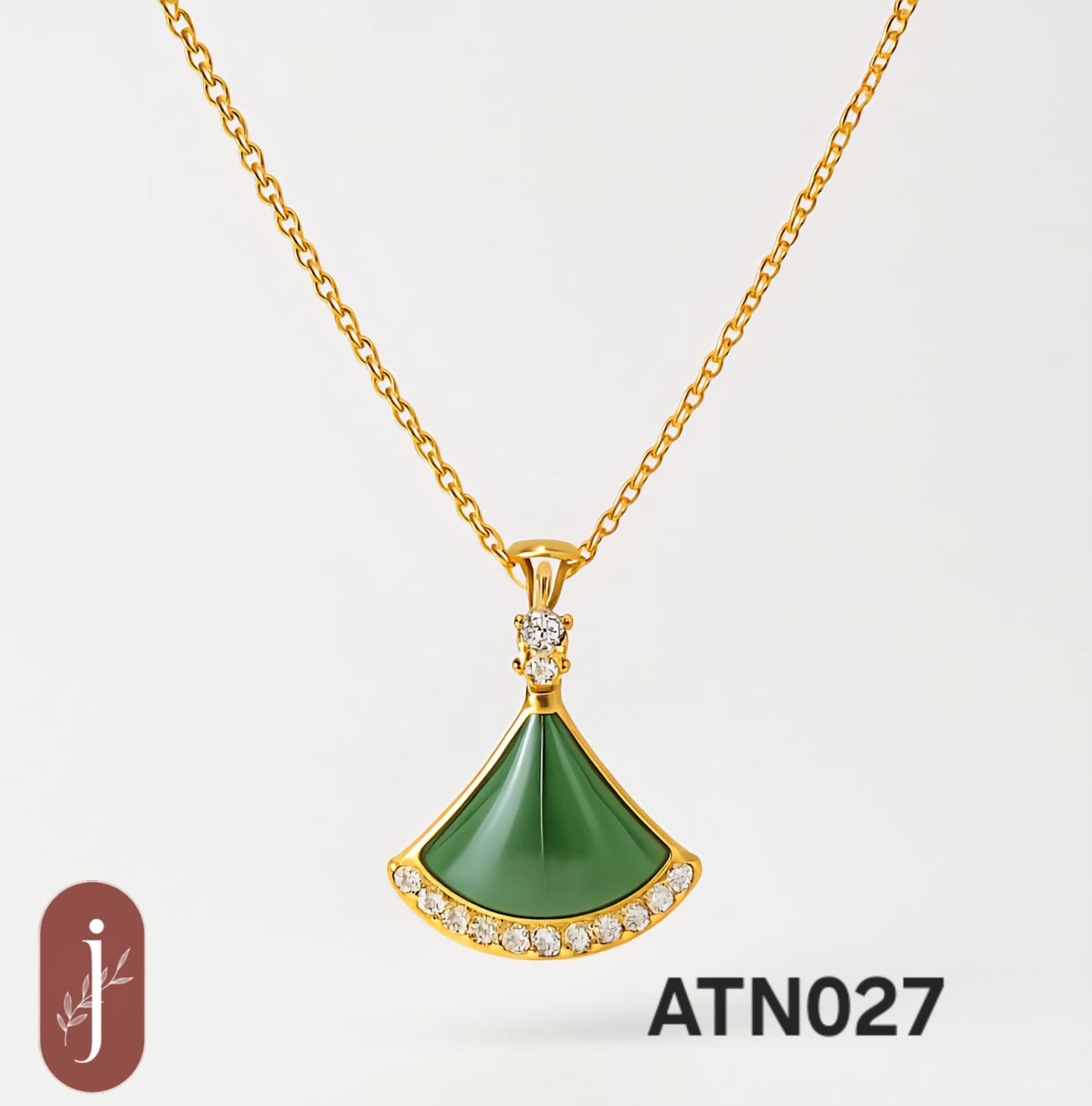 Anti Tarnish Gold Plated Green Triangle Pendant Necklace - ATN027