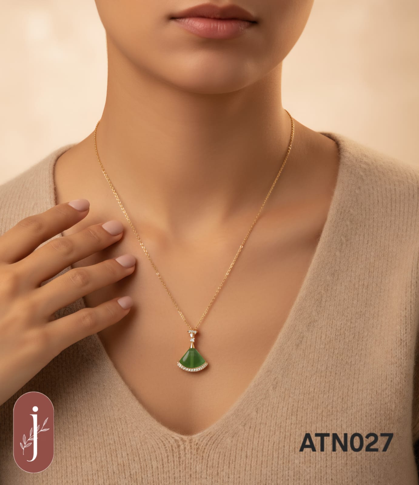 Anti Tarnish Gold Plated Green Triangle Pendant Necklace - ATN027