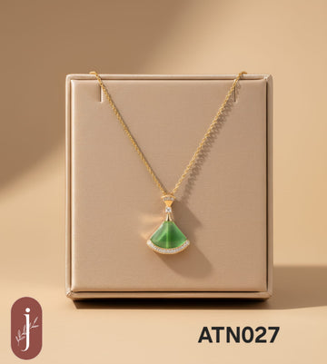Anti Tarnish Gold Plated Green Triangle Pendant Necklace - ATN027