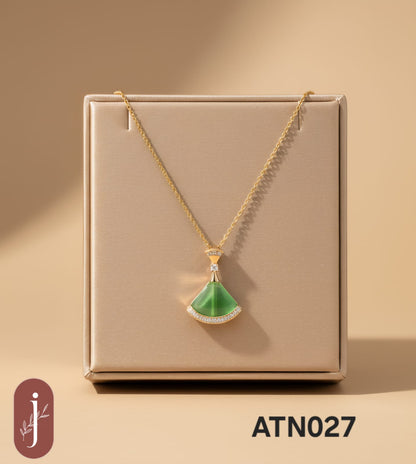 Anti Tarnish Gold Plated Green Triangle Pendant Necklace - ATN027