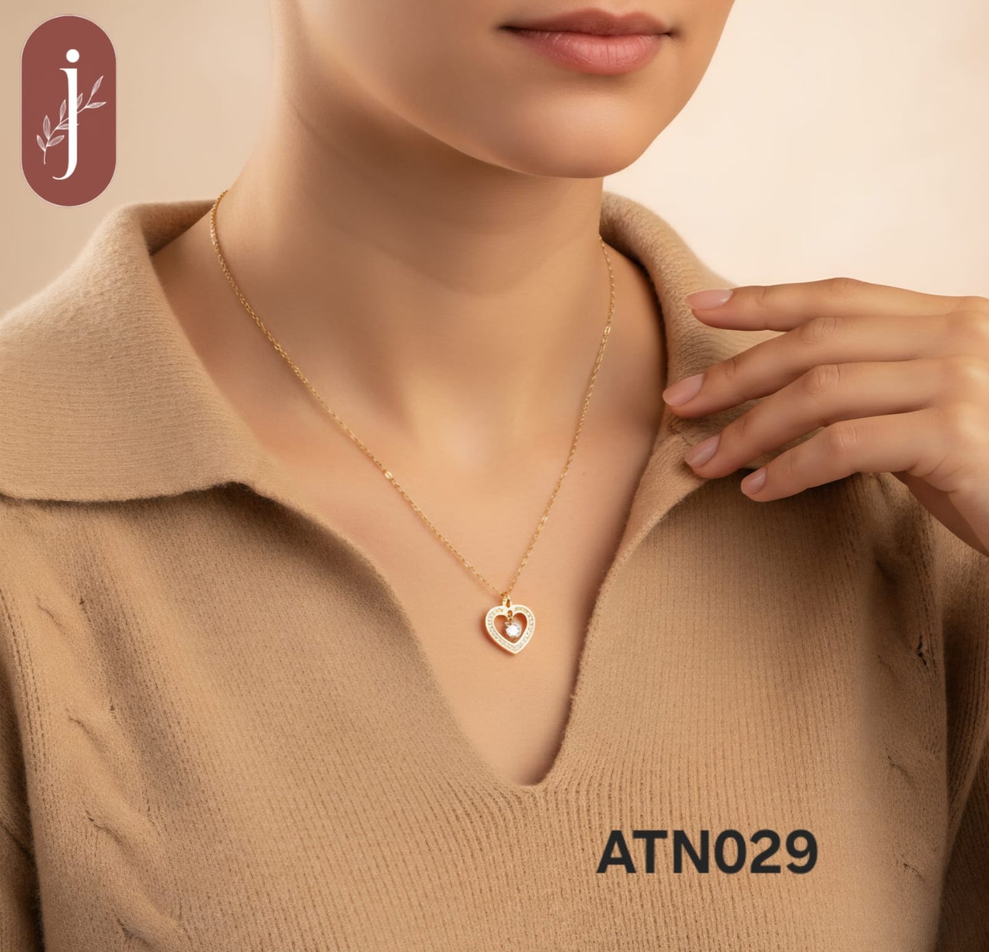 Anti Tarnish Gold Plated Heart with Drop Pendant Necklace - ATN029