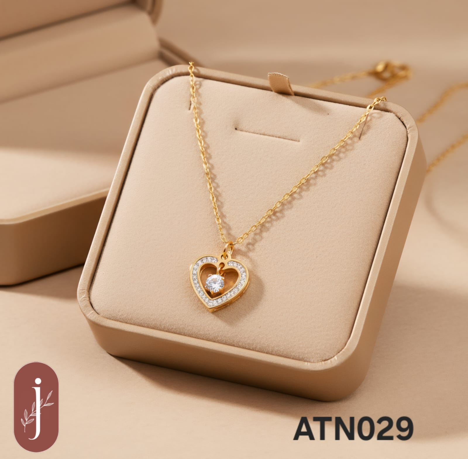 Anti Tarnish Gold Plated Heart with Drop Pendant Necklace - ATN029
