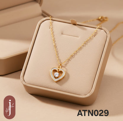 Anti Tarnish Gold Plated Heart with Drop Pendant Necklace - ATN029