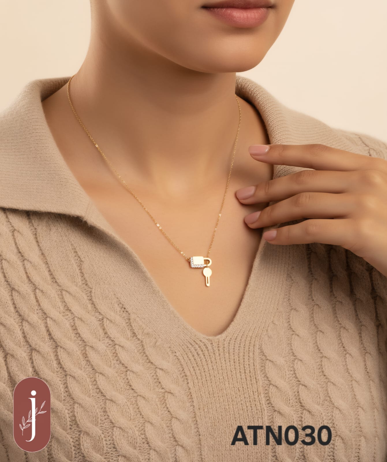 Anti Tarnish Gold Plated Lock and Key Pendant Necklace  - ATN030