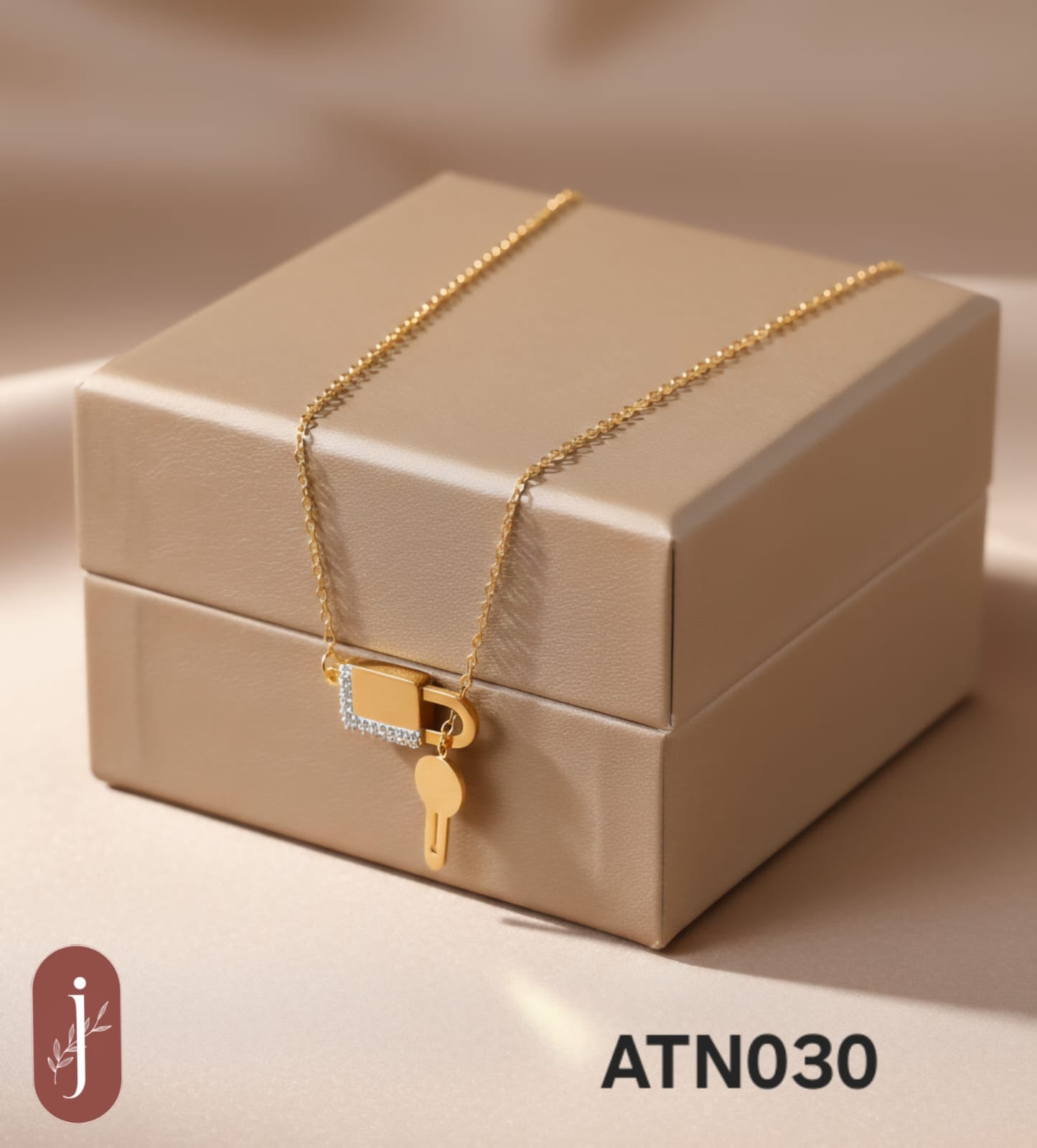 Anti Tarnish Gold Plated Lock and Key Pendant Necklace  - ATN030
