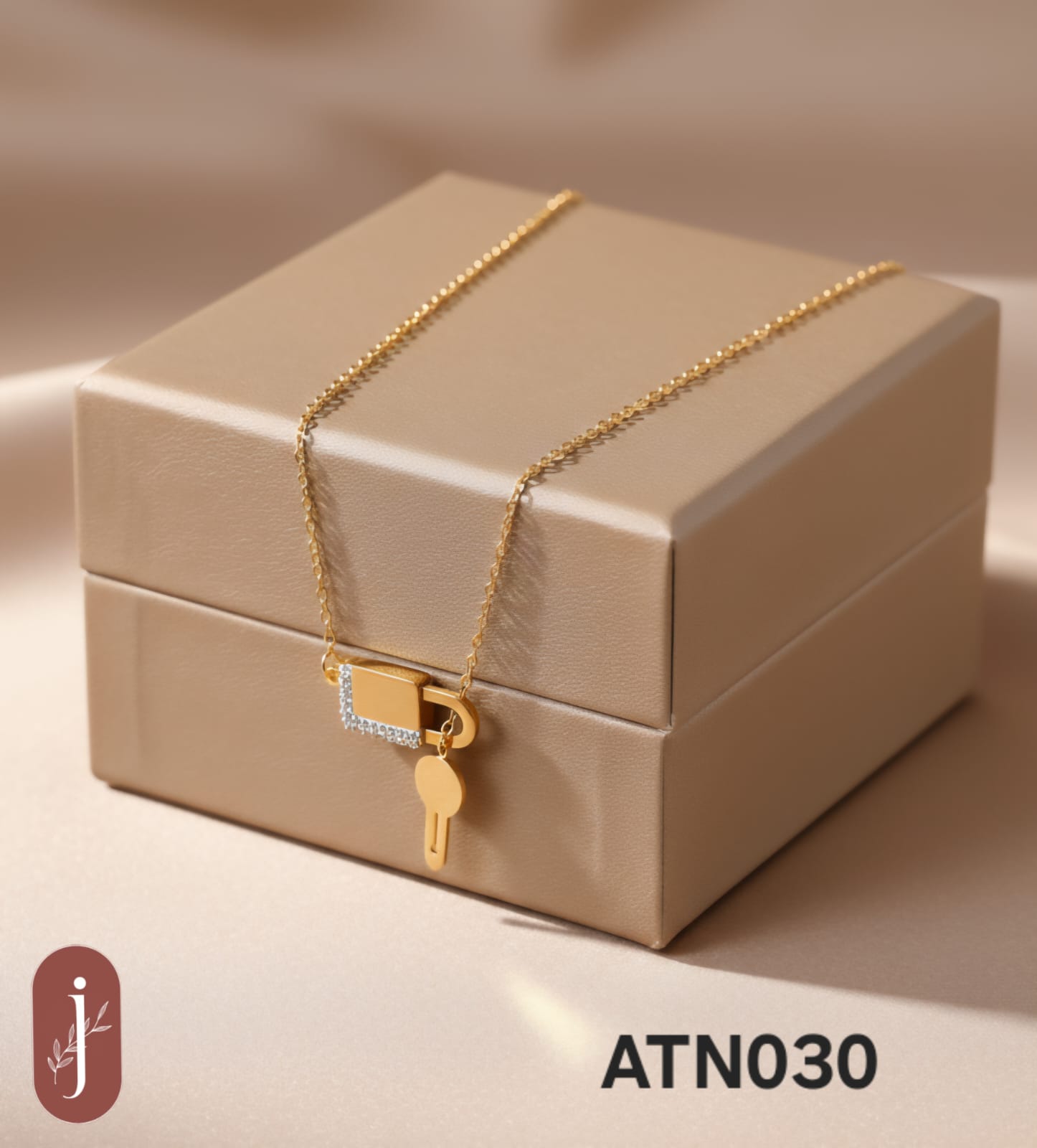 Anti Tarnish Gold Plated Lock and Key Pendant Necklace  - ATN030