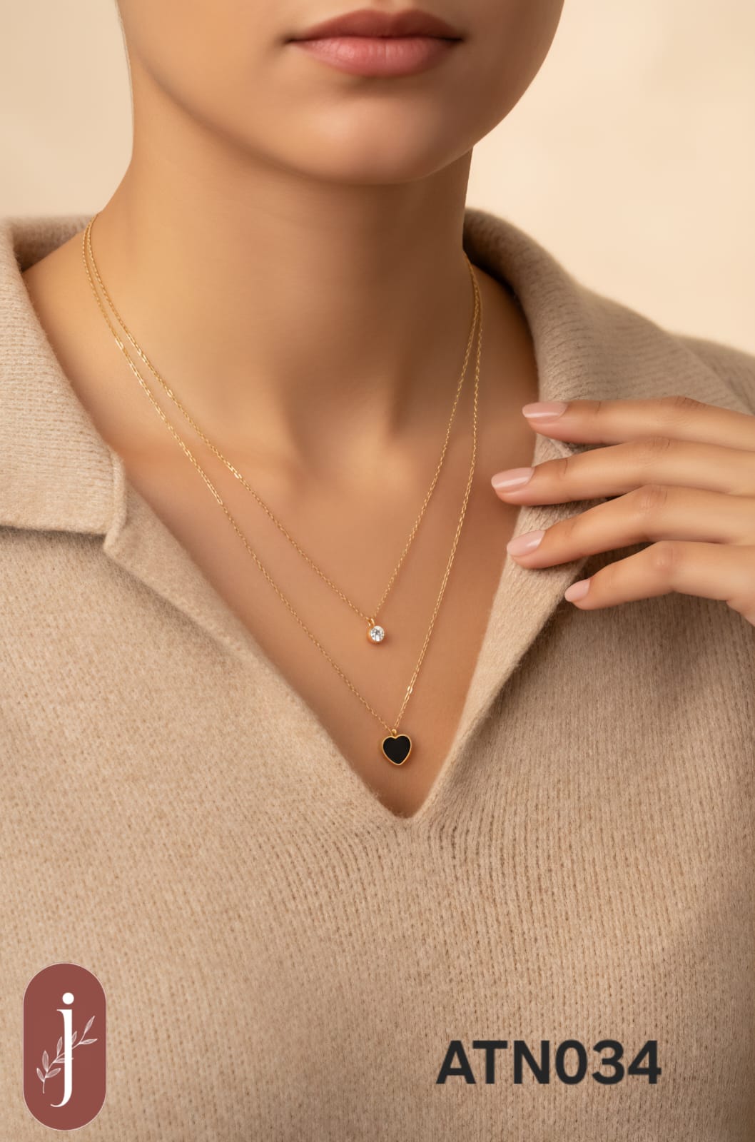 Anti Tarnish Gold Plated Double Chain Pendant Necklace - ATN034