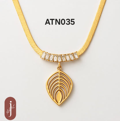 Anti Tarnish Gold Plated Leaf Pendant Necklace  - ATN035