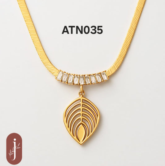 Anti Tarnish Gold Plated Leaf Pendant Necklace  - ATN035